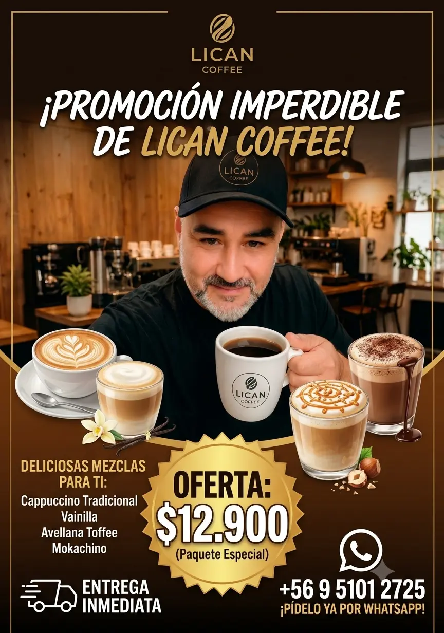 Cappuccino, mokaccino y mezclas premium Lican Coffee en formato de 1 kilo